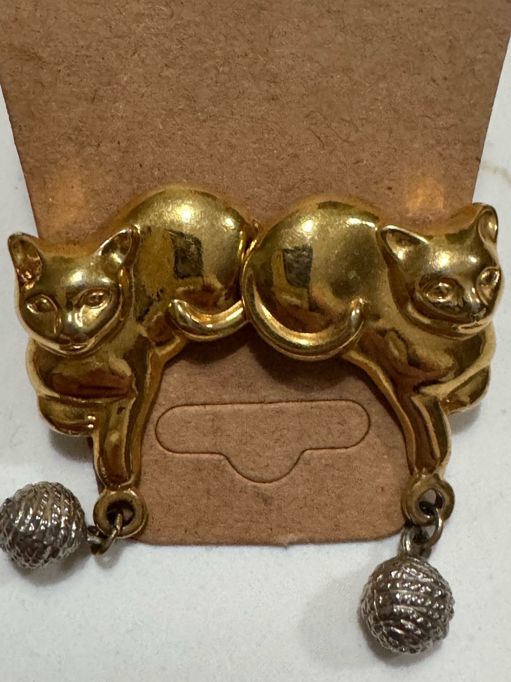 Gold Cat Dangle Earrings - Charming Cat Design